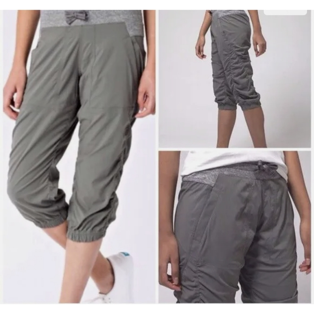 LULULEMON Ivivva live to move crops slate heathered slate grey size 8 pockets..